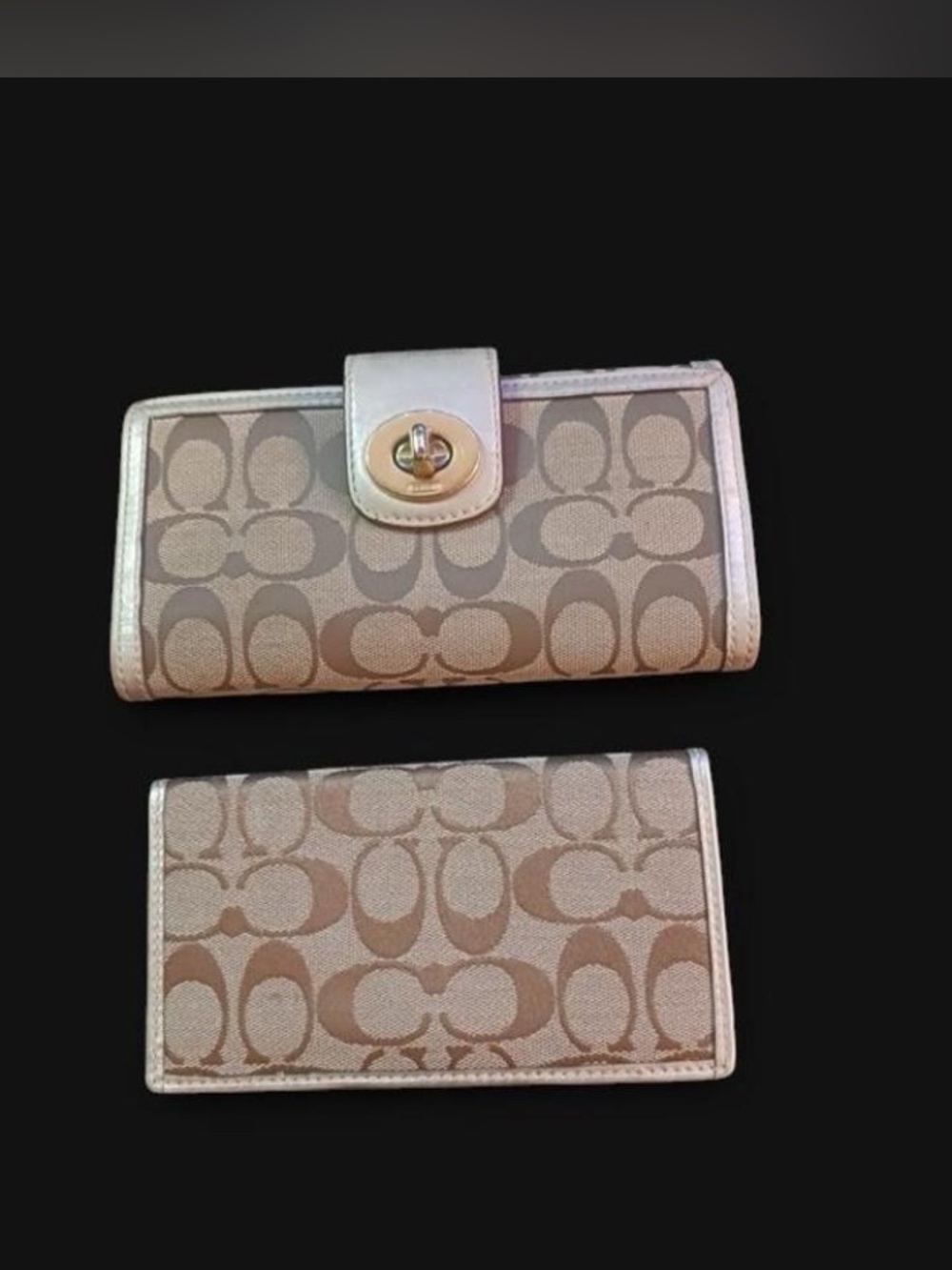 Coach Gold w/ signature
C logo pattern wallet w/ card holder, & match checkbook